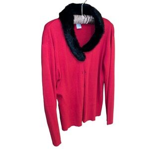 KIKIT red SWEATER with black faux fur REMOVABLE COLLAR  SIZE XL
